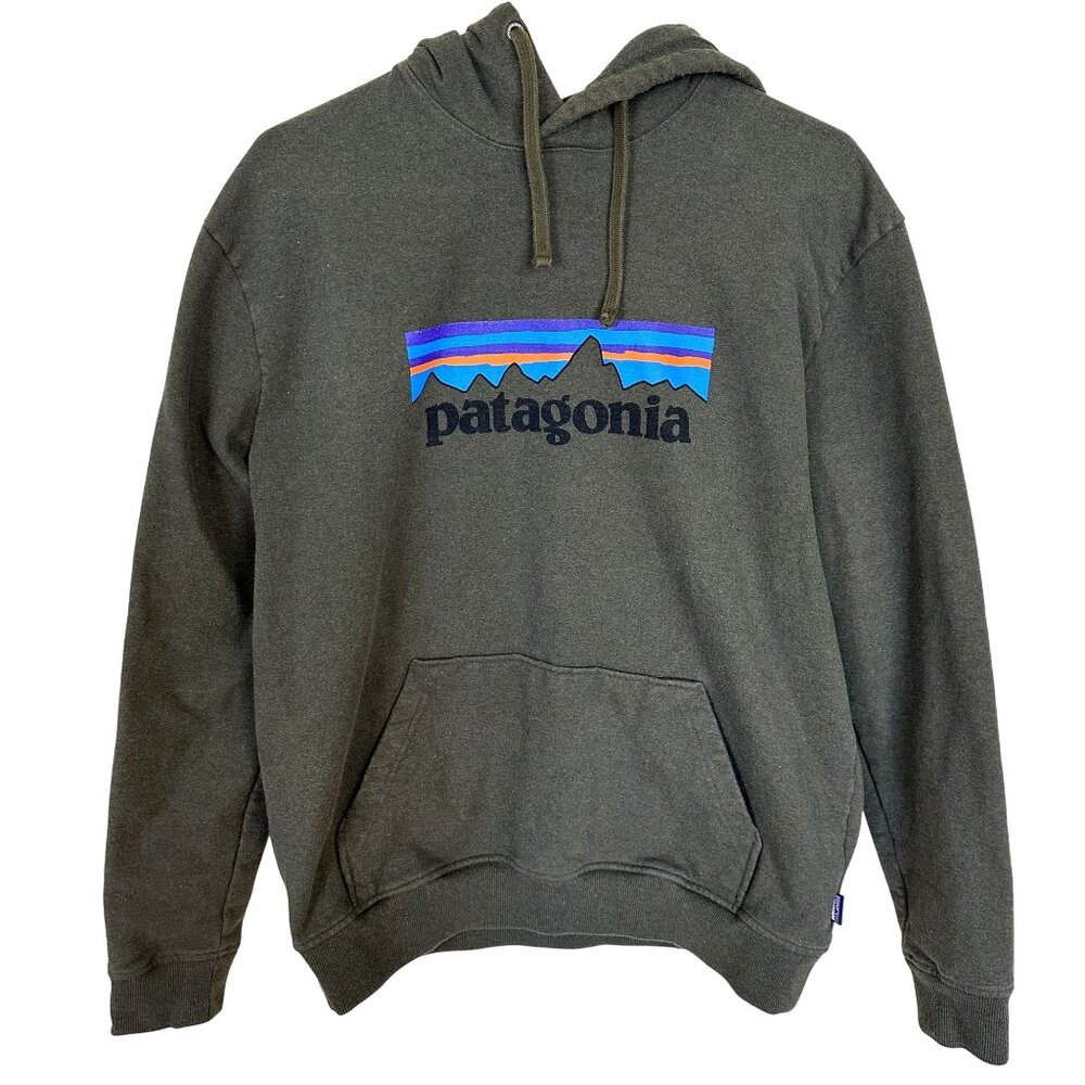 Patagonia Uprisal Hoodie Mens Regular Fit Black Logo Design Medium Olive Green
